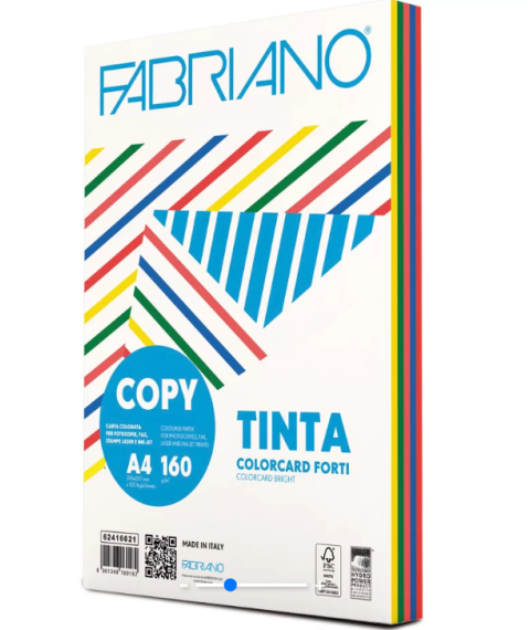Hîrtie colorată A4 FABRIANO Tinta, 160 gr/m2, 100 foi, intensiv, mix